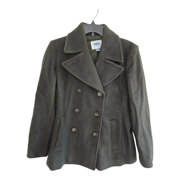 Old Navy Pea Coat Women Sz M Double Breasted WoolBlend Green  Long Sleeve - Picture 1 of 12
